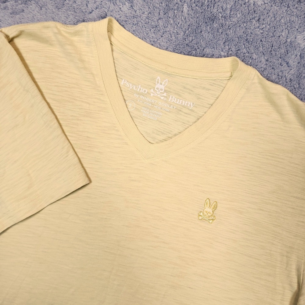 Psycho Bunny T Shirt Men's Medium Yellow V Neck Short Sleeve Casual Cotton